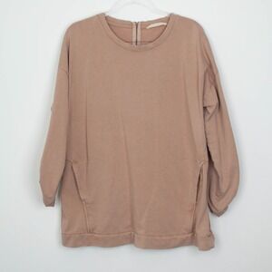Soft Surroundings Tan Relaxed Fit Roll Tab Sleeve Sweatshirt Tunic XL Lagonlook